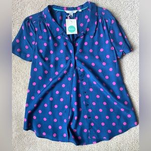 NWT Boden UK10/US6 blue and pink spot viscose/ silk button up.